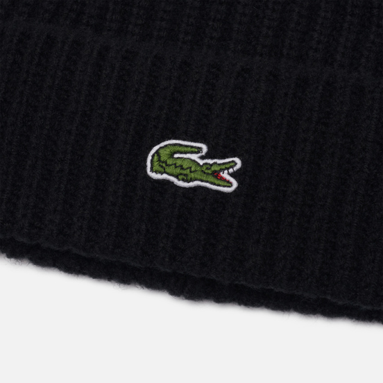 Шапка Lacoste Ribbed Wool Blend Beanie Black