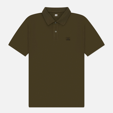 Мужское поло C.P. Company Stretch Piquet Ribbed Collar, цвет оливковый