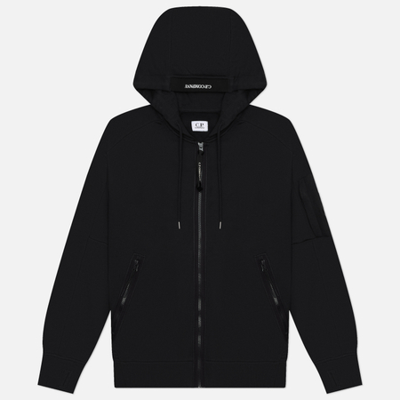 Мужская толстовка C.P. Company Open Diagonal Raised Fleece Hoodie, цвет чёрный, размер XXL