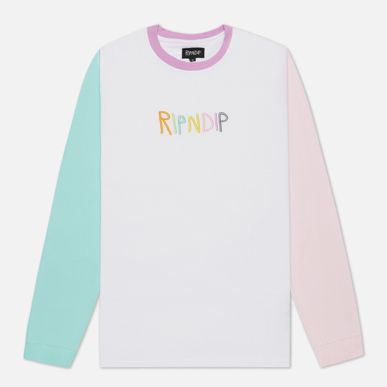 Мужской лонгслив RIPNDIP Embroidered Logo White/Pink/Turquoise