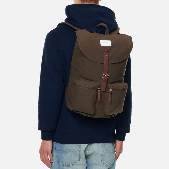 Рюкзак Sandqvist Roald 17L Olive/Cognac Brown Leather