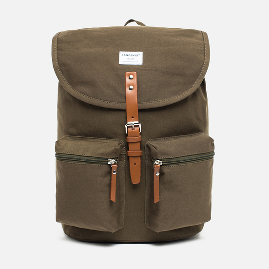 Рюкзак Sandqvist Roald 17L Olive/Cognac Brown Leather