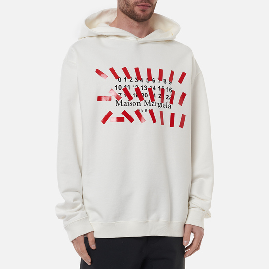 Мужская толстовка Maison Margiela Tape Print Oversized Hoodie Off White