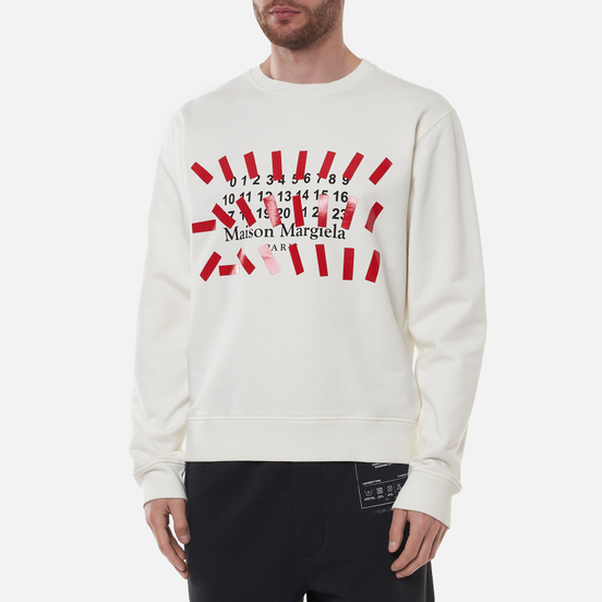 Мужская толстовка Maison Margiela Tape Print Crew Neck Off White