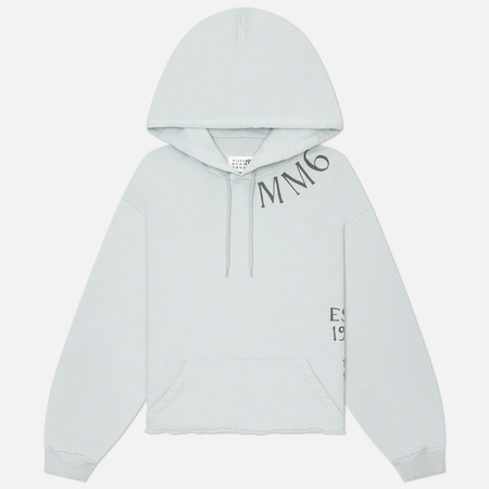 Женская толстовка Maison Margiela MM6 Raw Edge Cropped Hoodie, цвет голубой, размер L