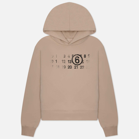 фото Мужская толстовка maison margiela mm6 numerical logo print hoodie, цвет бежевый, размер s