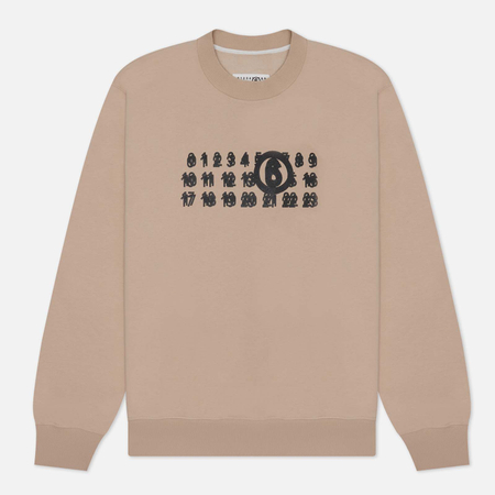 фото Мужская толстовка maison margiela mm6 triple logo crew neck, цвет бежевый, размер s