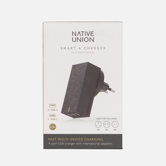 Сетевое зарядное устройство Native Union Smart Charger 4 Port USB/USB Type-C 5.4A Grey