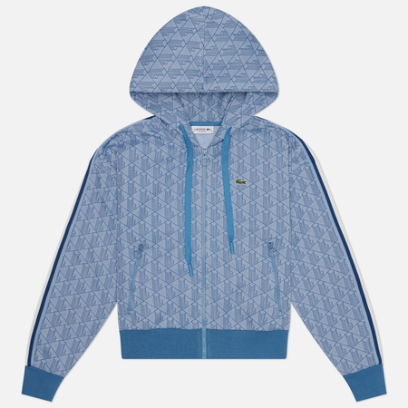 Женская толстовка Lacoste Monogram Jacquard Zip Front Hoodie, цвет голубой, размер L