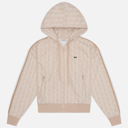 Женская толстовка Lacoste Monogram Jacquard Zip Front Hoodie, цвет бежевый, размер S