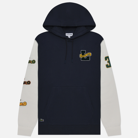 фото Мужская толстовка lacoste regular fit multi logo hoodie, цвет синий, размер s