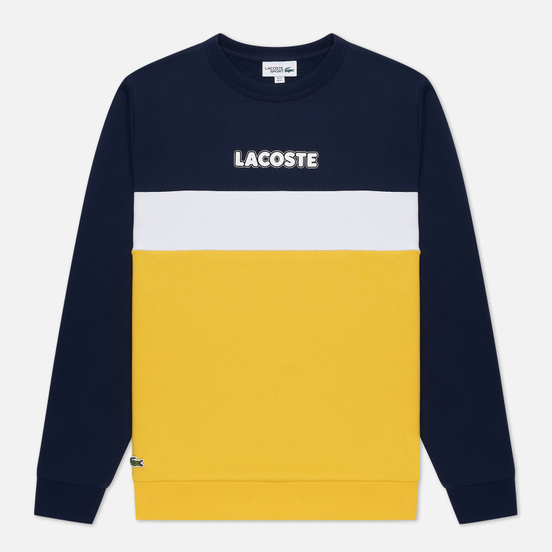 Мужская толстовка Lacoste Sport Crew Neck Colourblock Fleece Navy Blue/Yellow/White