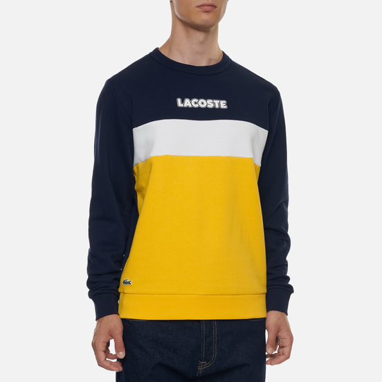 Мужская толстовка Lacoste Sport Crew Neck Colourblock Fleece Navy Blue/Yellow/White