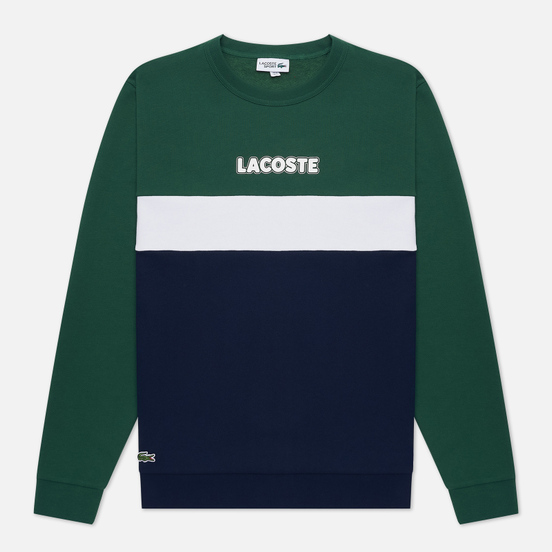 Мужская толстовка Lacoste Sport Crew Neck Colourblock Fleece Green/Navy Blue/White