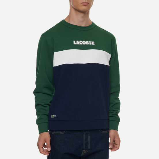 Мужская толстовка Lacoste Sport Crew Neck Colourblock Fleece Green/Navy Blue/White