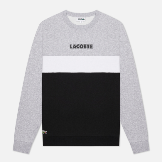 Мужская толстовка Lacoste Sport Crew Neck Colourblock Fleece Silver Chine/Black/White