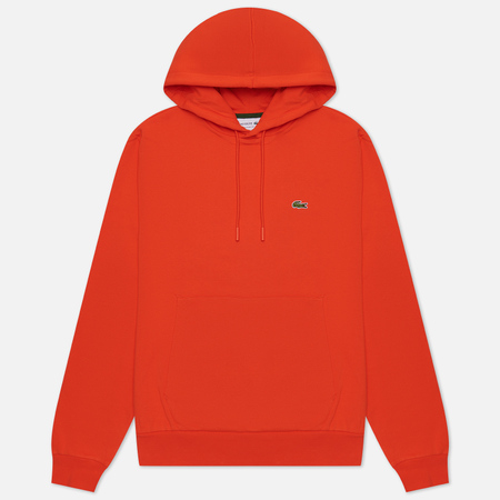 фото Мужская толстовка lacoste organic cotton hoodie classic fit, цвет оранжевый, размер s