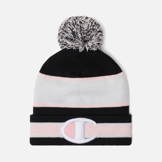 Шапка Champion Reverse Weave Striped Bobble Black/White/Pink