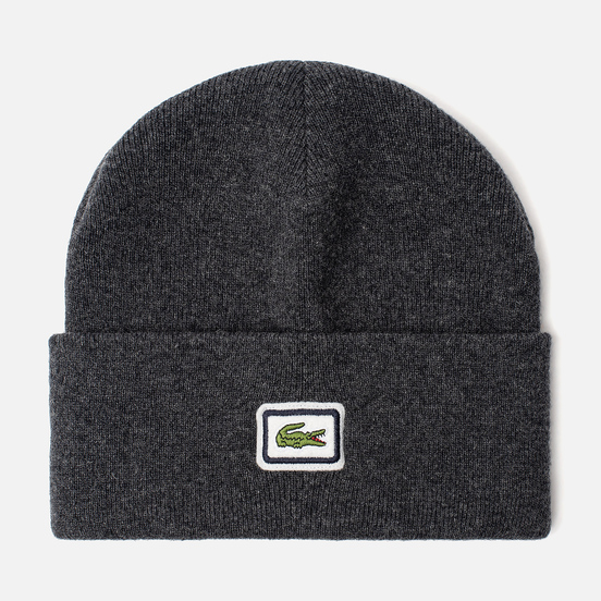Шапка Lacoste Badge Thick Wool Blend Grey Chine