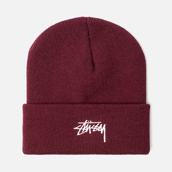 Шапка Stussy Stock Cuff Embroidered Logo Burgundy