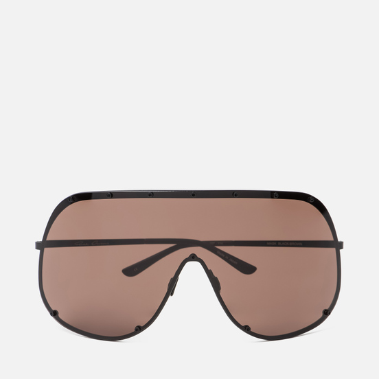 Солнцезащитные очки Rick Owens Shield Black Temple/Brown Lens
