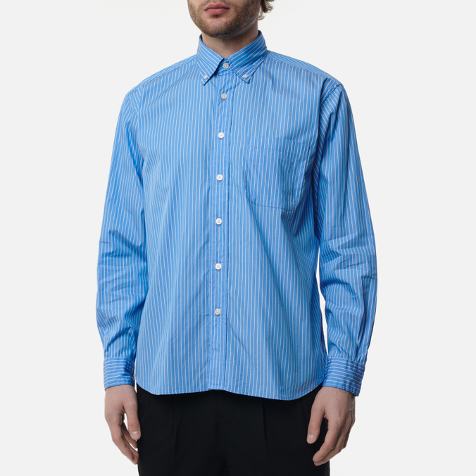 Мужская рубашка SOPHNET, цвет голубой, размер XL SOPH-220057-NAVYSTRIPE Star Elbow Patched Big B.D. - фото 4