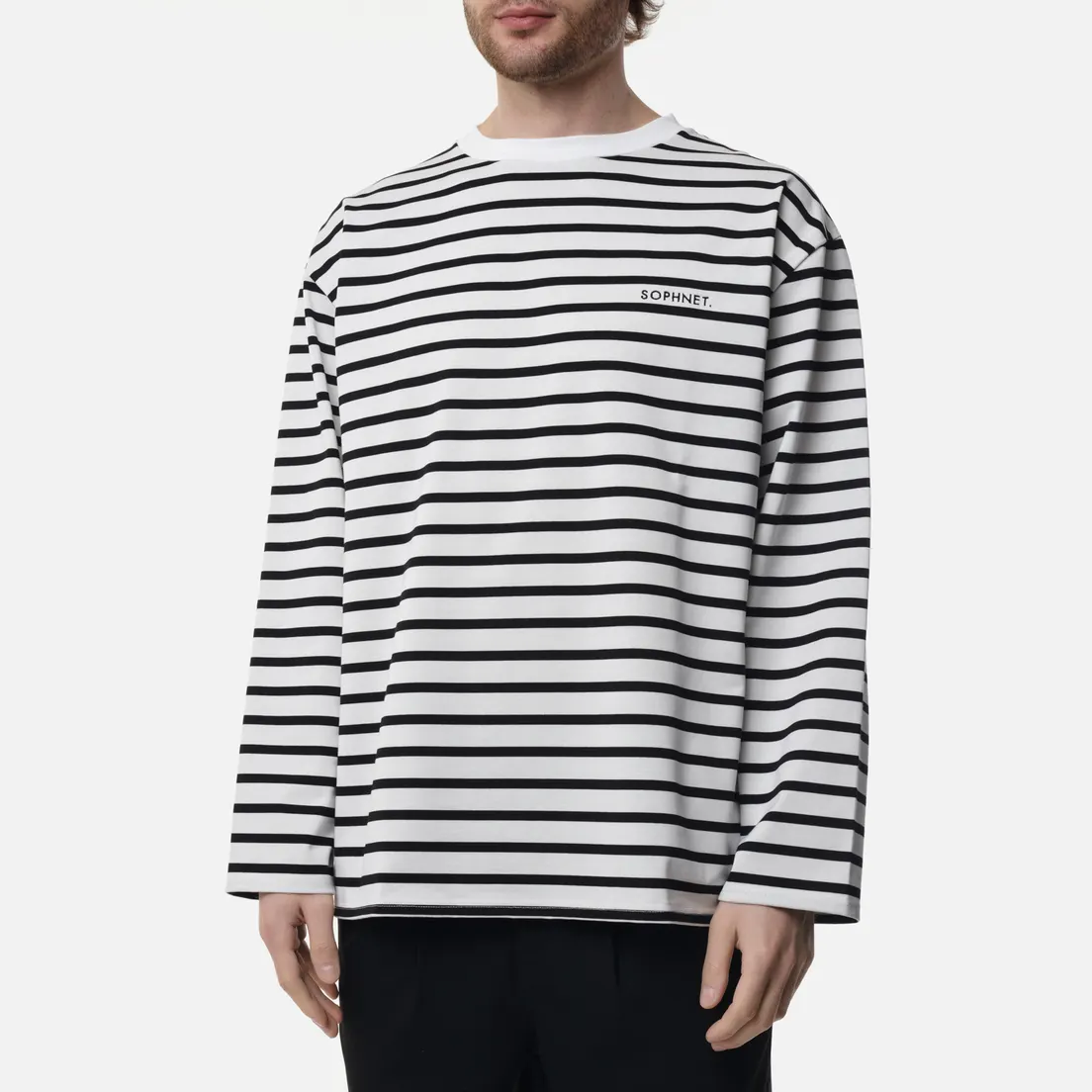 SOPHNET. Мужской лонгслив Baggy Border Crew Neck