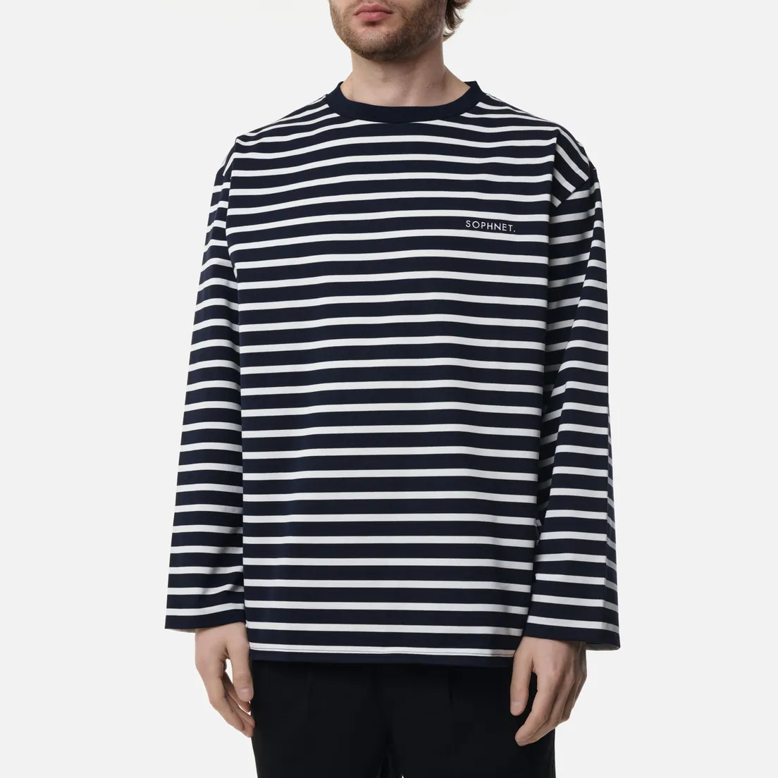 SOPHNET. Мужской лонгслив Baggy Border Crew Neck