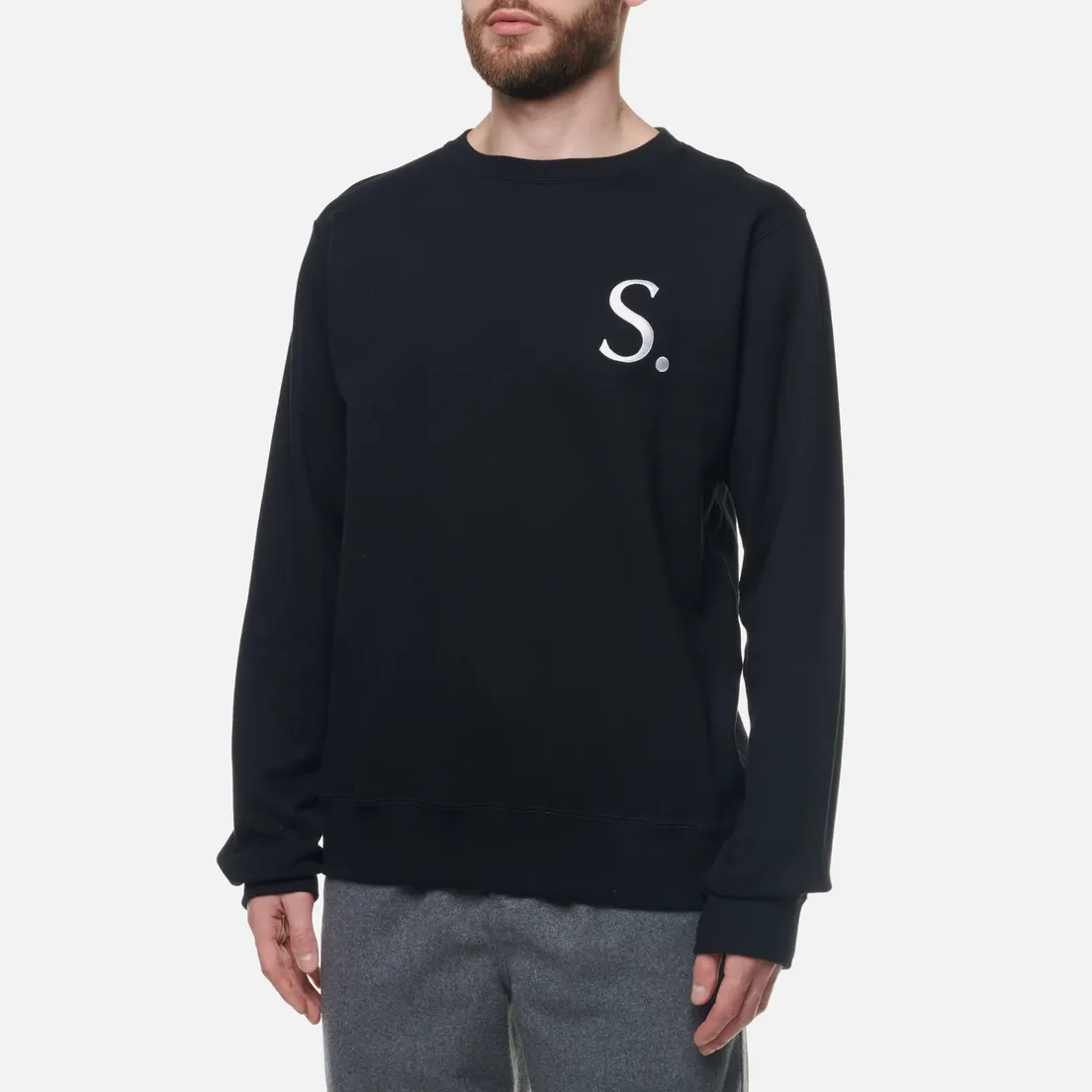 SOPHNET. Мужская толстовка Albini Cotton Cashmere Embroidery Crew Neck