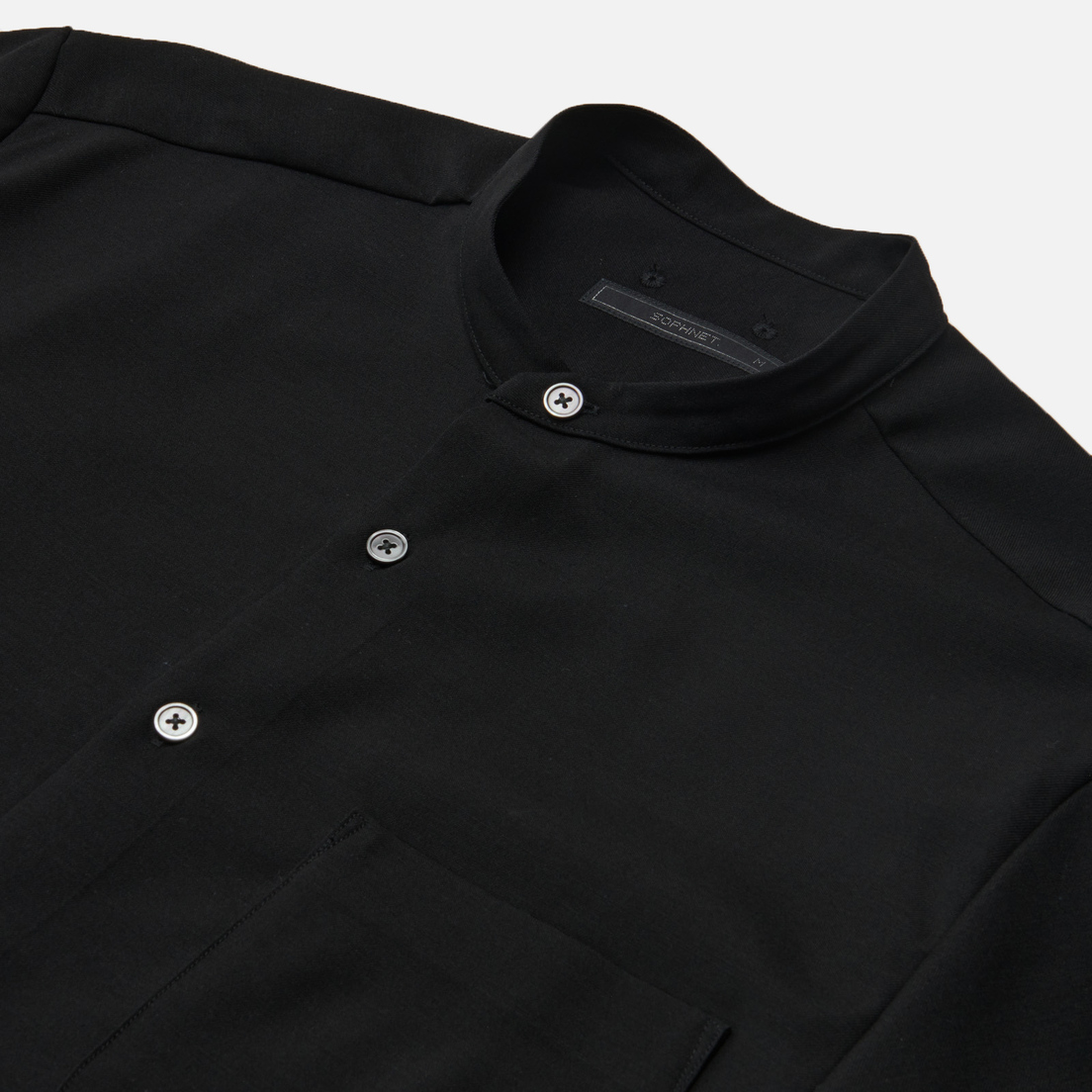 SOPHNET. Мужская рубашка Super Black Wool Band Collar Big