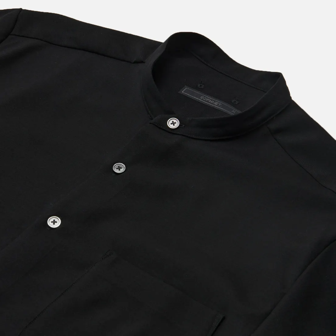 SOPHNET. Мужская рубашка Super Black Wool Band Collar Big