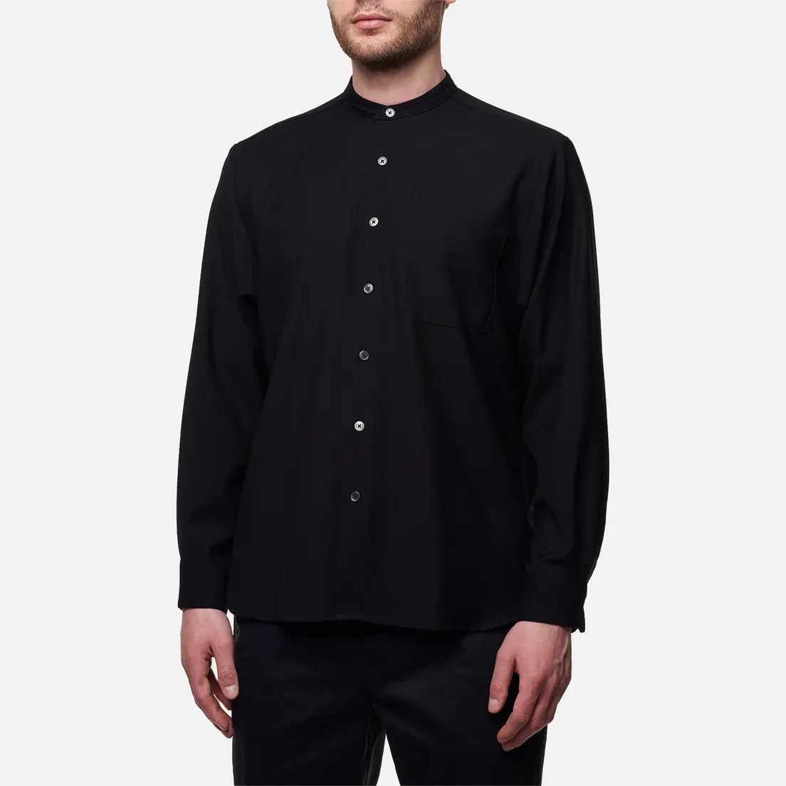 SOPHNET. Мужская рубашка Super Black Wool Band Collar Big