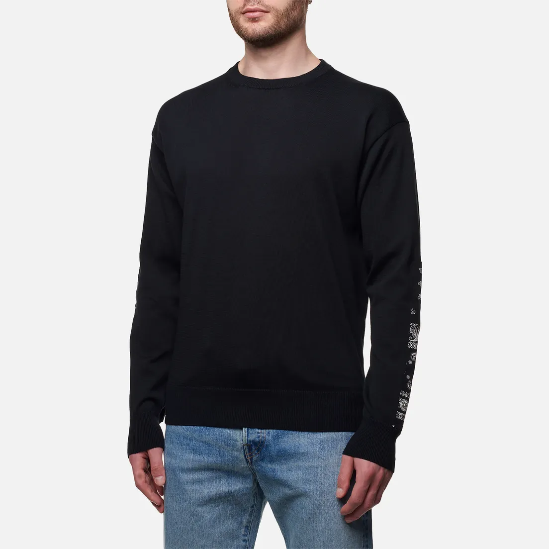 SOPHNET. Мужской свитер Bandana Sleeve Patched Crew Neck