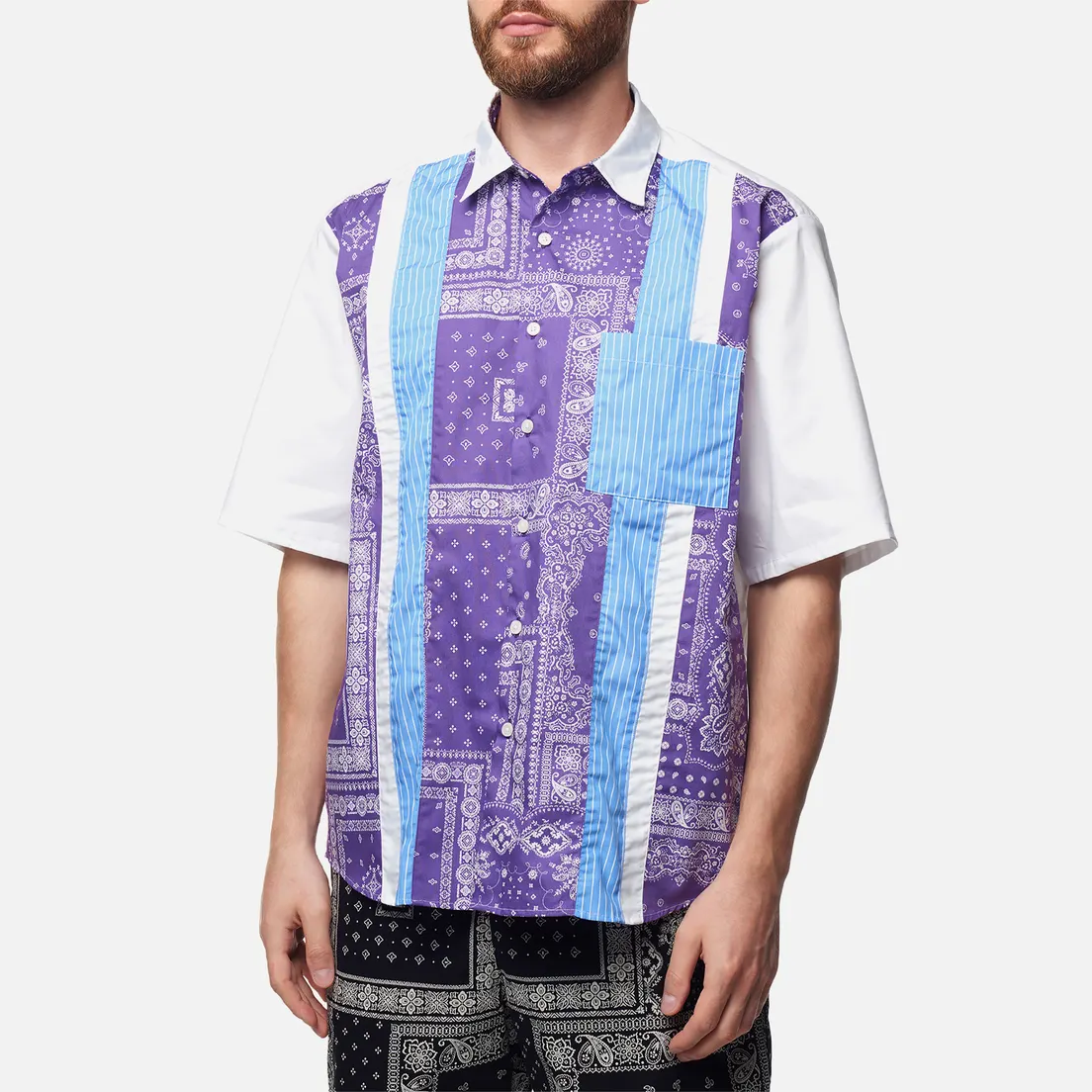 SOPHNET. Мужская рубашка Vertical Paneled Regular Collar Baggy