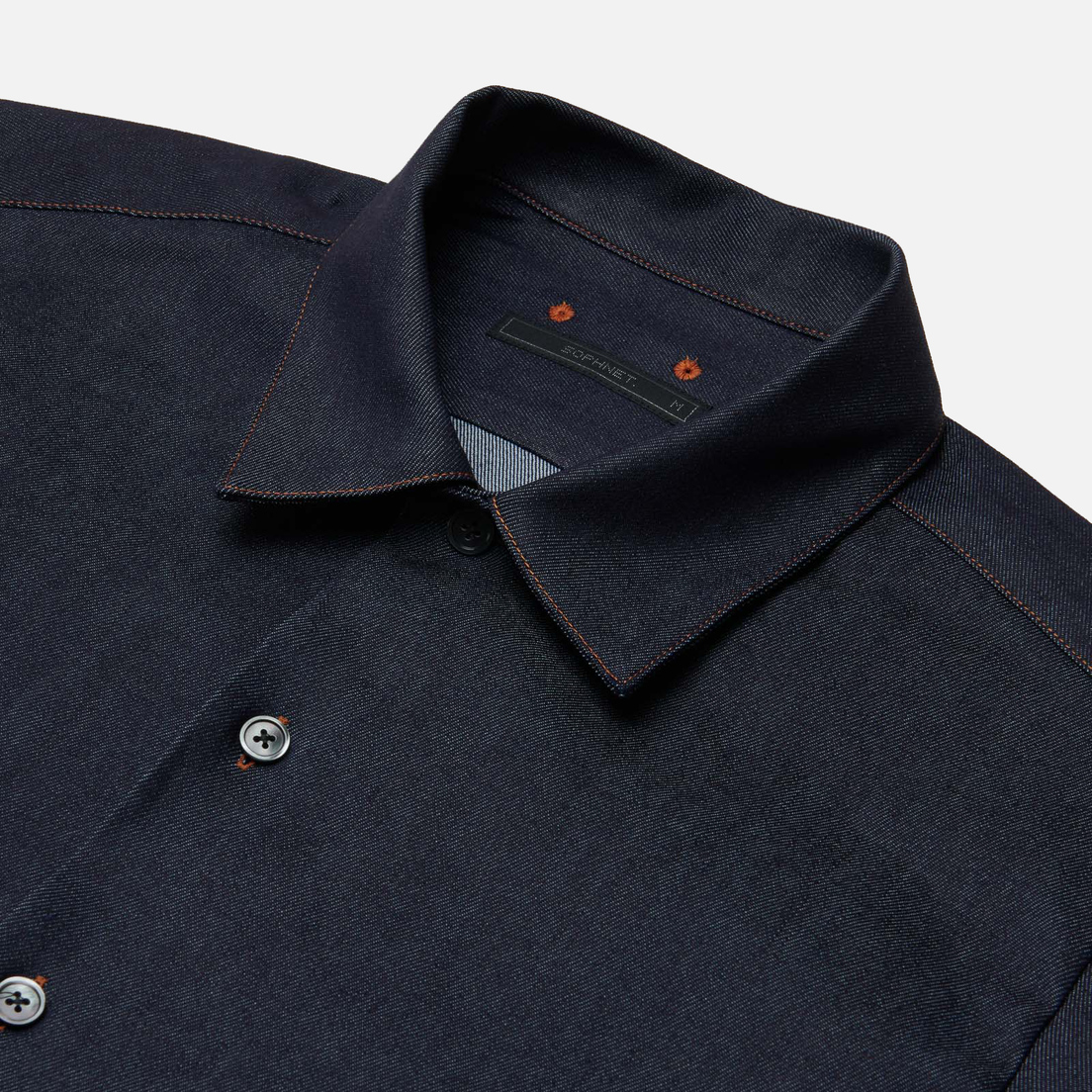 SOPHNET. Мужская рубашка Regular Collar Big Coolmax 10.3 Oz Denim