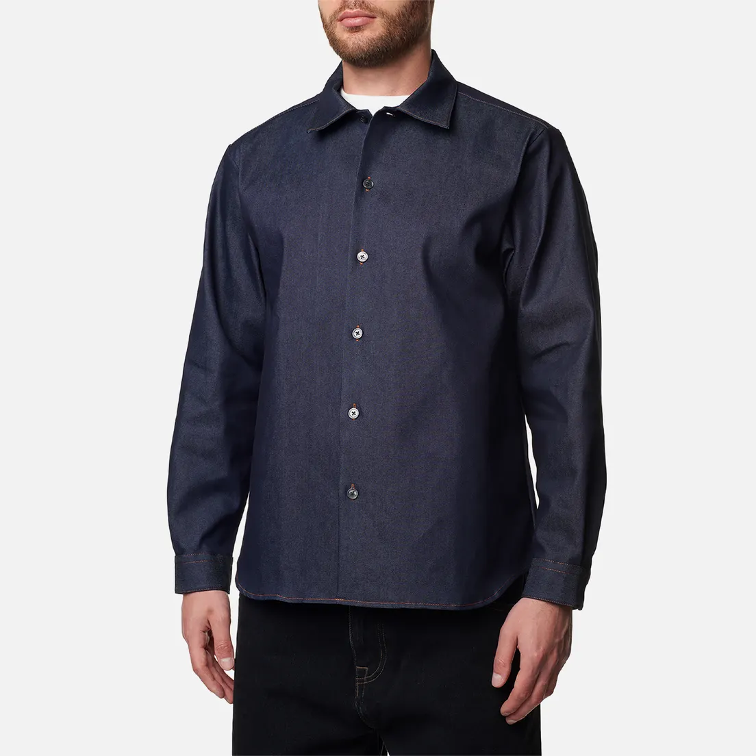 SOPHNET. Мужская рубашка Regular Collar Big Coolmax 10.3 Oz Denim