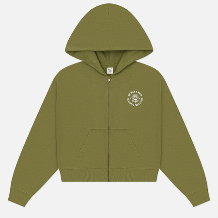 Женская толстовка Sporty & Rich 94 Rose Cropped Zipped Hoodie, цвет оливковый, размер L