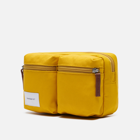 Сумка на пояс Sandqvist Paul 2L Yellow/Cognac Brown Leather