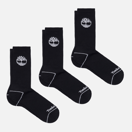Комплект носков Timberland 3-Pack Bowden Crew Tree Logo, цвет чёрный, размер 42-46 EU
