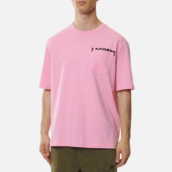 Мужская футболка Lacoste Live Loose Fit Lettering And Pocket Pink/Black