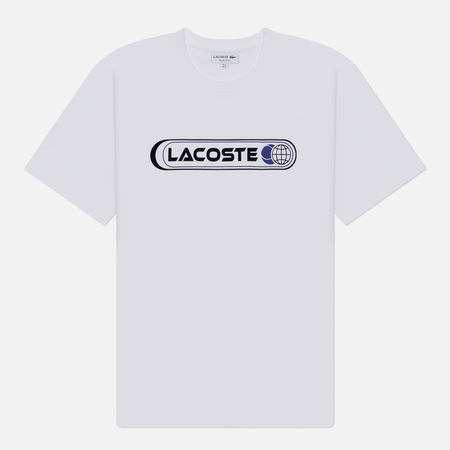 фото Мужская футболка lacoste print relax fit crew neck, цвет белый, размер m