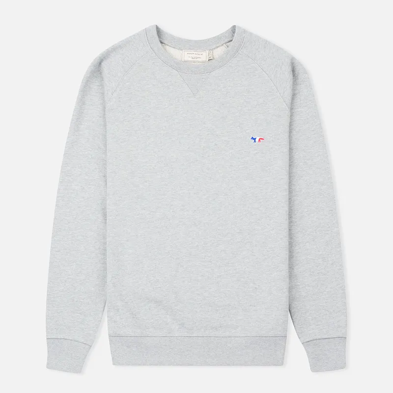 Maison Kitsune Мужская толстовка Crew Neck Tricolor Fox Chest Patch