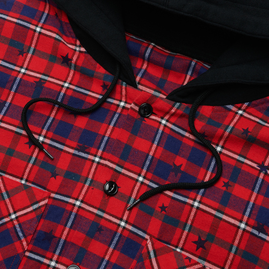 Мужская рубашка uniform experiment Star Flannel Check Big Hooded Red