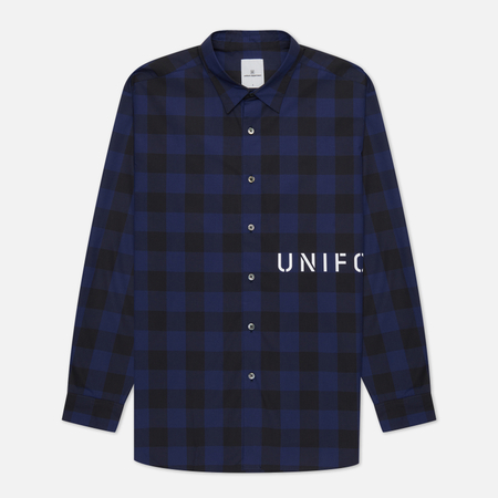фото Мужская рубашка uniform experiment logo regular collar baggy, цвет синий, размер s