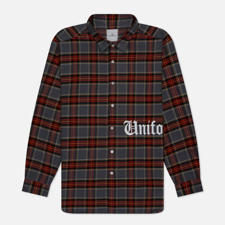 фото Мужская рубашка uniform experiment flannel check gothic logo baggy, цвет серый, размер s