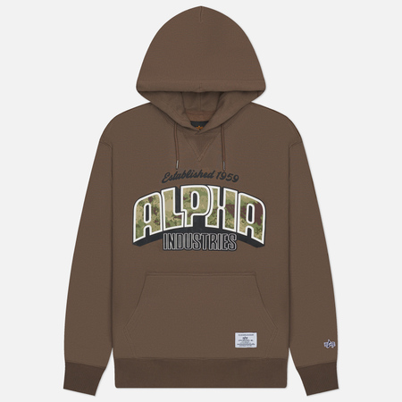 Мужская толстовка Alpha Industries Camo Logo Hoodie, цвет коричневый, размер XXL