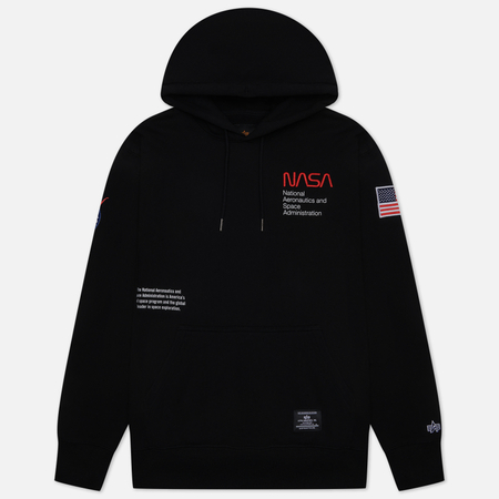 фото Мужская толстовка alpha industries nasa worm logo hoodie, цвет чёрный, размер xxl