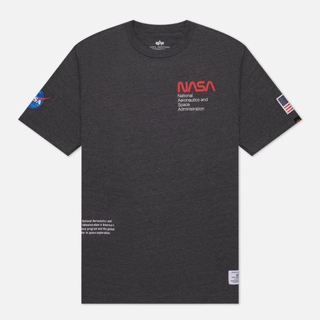 фото Мужская футболка alpha industries nasa worm logo gen ii, цвет серый, размер s