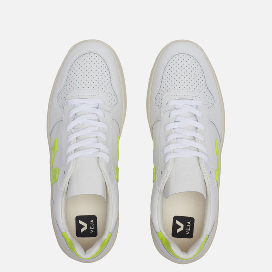 Мужские кроссовки VEJA V-10 Leather Extra White/Jaune Fluo