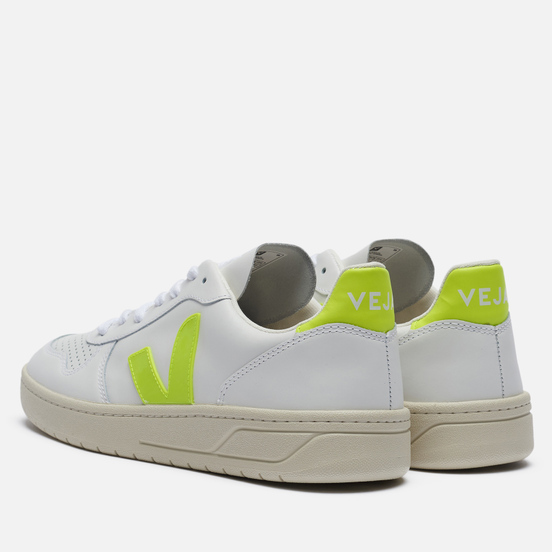 Мужские кроссовки VEJA V-10 Leather Extra White/Jaune Fluo
